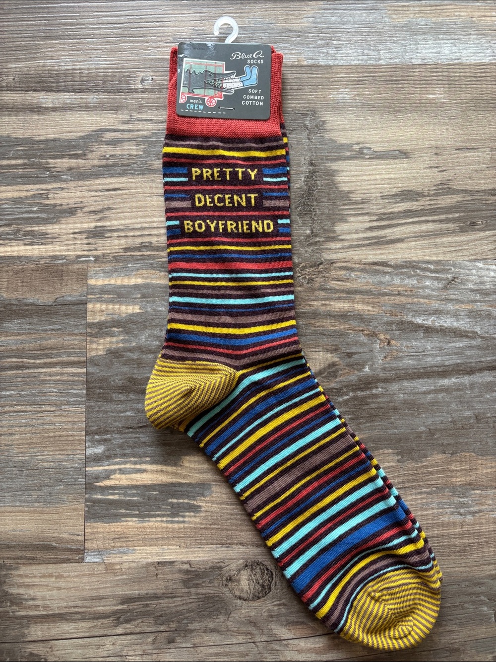 Blue Q Multicolor Striped Crew Socks with Yellow Accents